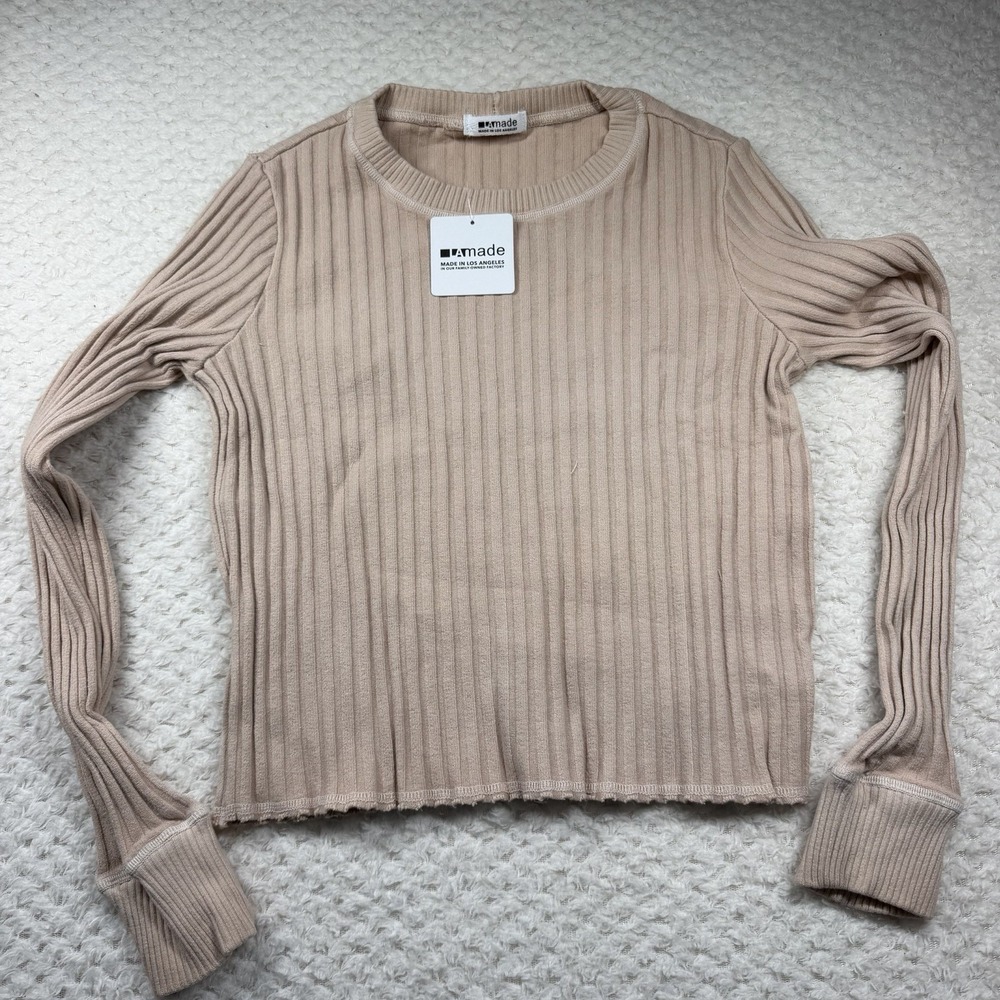 LAMade Women's Sweater Ribbed Knit Cropped Size S Tan NWT